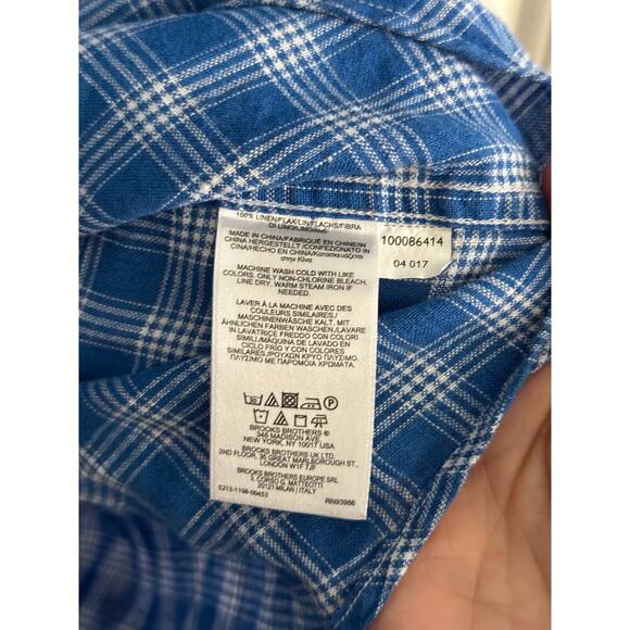 Brooks Brother Mens Blue Gray 100% Linen Plaid Print Button Down Shirt Size 3XLT - Picture 4 of 5